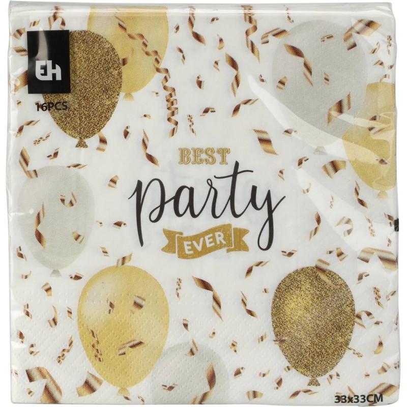 Servett Fest Nyår Party Vita Ballonger Svart Bubbelglas