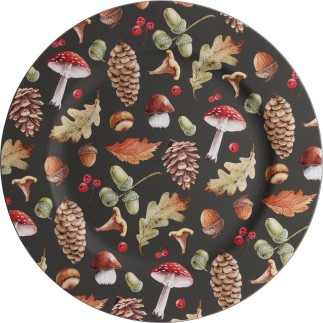 Undertallrik Fat Svampar Vitt Brunt Svart 33 cm