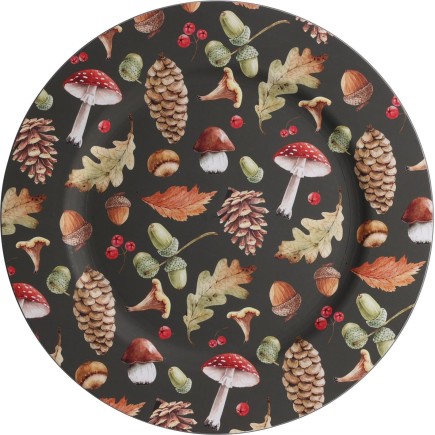 Undertallrik Fat Svampar Vitt Brunt Svart 33 cm