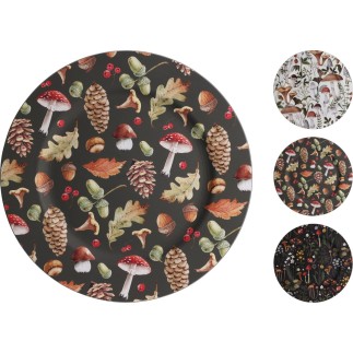 Undertallrik Fat Svampar Vitt Brunt Svart 33 cm