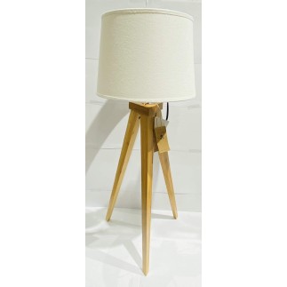 Lampa bord trä Vit skärm 49 cm