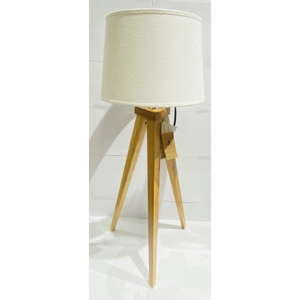 Lampa bord trä Vit skärm 49 cm