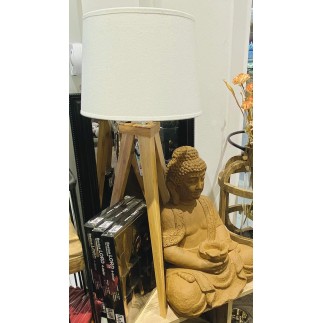 Lampa bord trä Vit skärm 49 cm