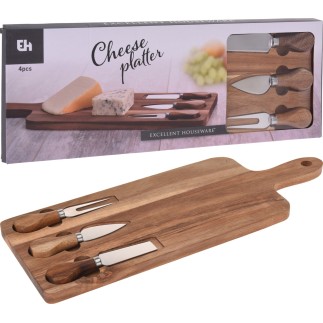 Skärbräda Bricka med 3 ostknivar Trä