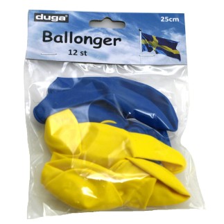Ballonger Gul Blå 12-pack 25 cm