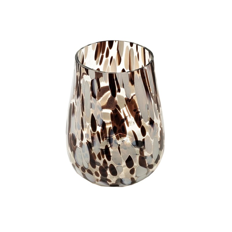 Lykta Glas Mönstrad Brun/Vit 15 cm