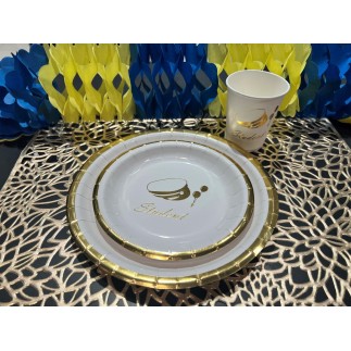 Tallrik Engångs Student 22,5 cm Vit/Guld