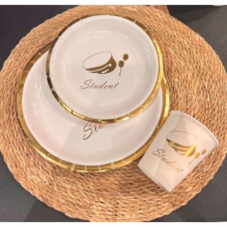 Tallrik Engångs Student 22,5 cm Vit/Guld