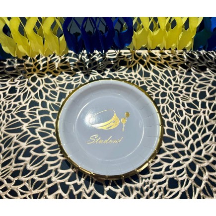Tallrik Assiett Engångs Student 17,5 cm Vit/Guld
