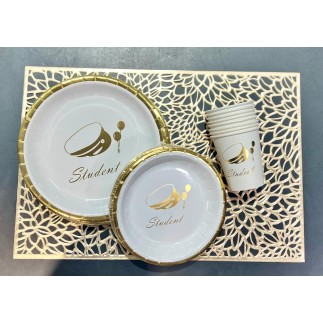 Tallrik Assiett Engångs Student 17,5 cm Vit/Guld