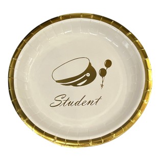 Tallrik Engångs Student 22,5 cm Vit/Guld