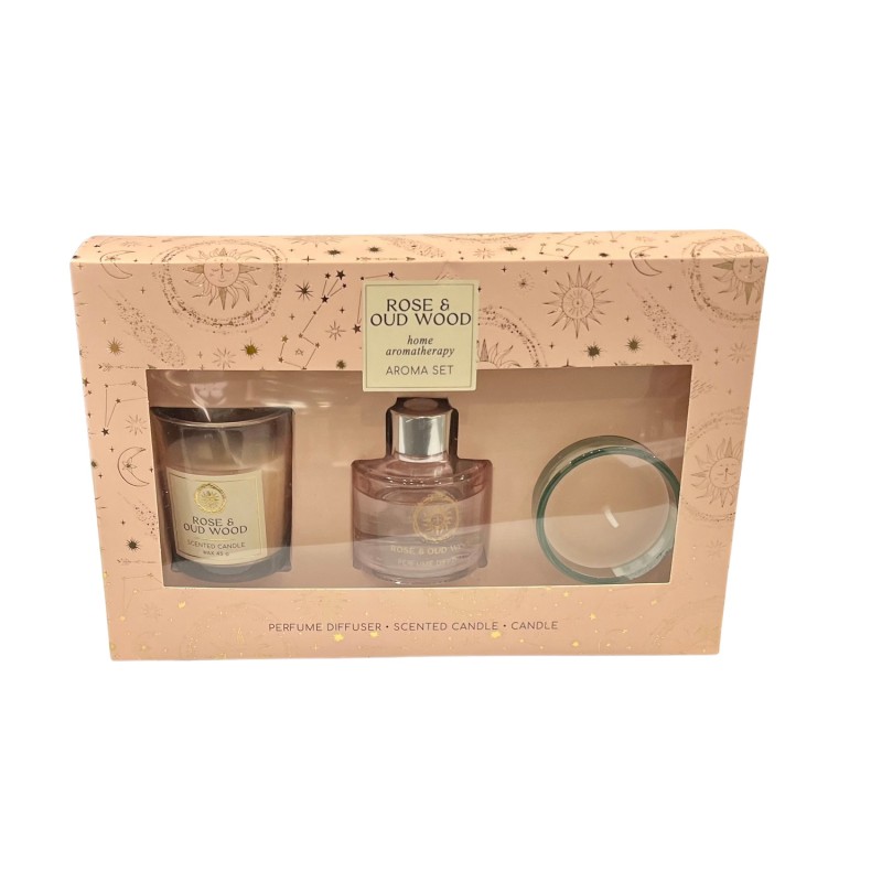 Aromaset Doftoljor Doftljus Doftpinnar Rose & Oud Wood