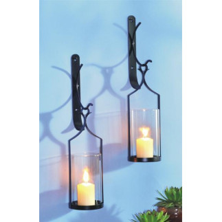 Vägglykta 2-pack smide 43cm lampett svart ljuslykta blockljus