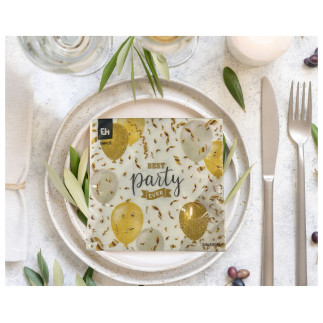 Servett Fest Nyår Party Vita Ballonger Svart Bubbelglas