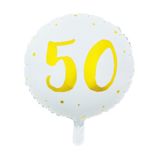 Ballong 50 år Vit/Guld Folie 46 cm