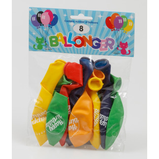 Ballong Happy Birthday 8-pack Latex Mixade