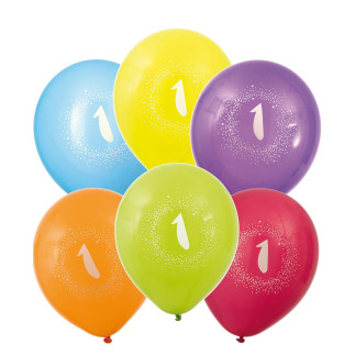 Ballong Födelsedag 1 år 6-pack Latex Mixade