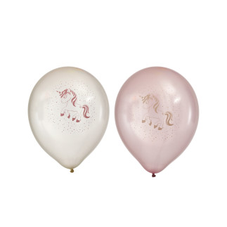 Ballong Unicorn Enhörning Rosa/Vita 8-pack Latex