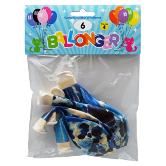 Ballong Blå Marble Marmor 6-pack Latex
