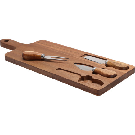 Skärbräda Bricka med 3 ostknivar Trä