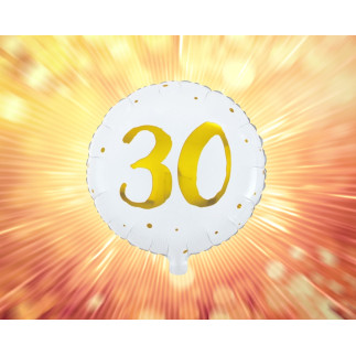 Ballong 30 år Vit/Guld Folie 46 cm