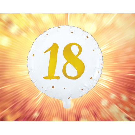 Ballong 18 år Myndig Vit/Guld Folie 46 cm