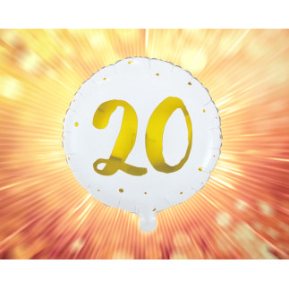 Ballong 20 år Vit/Guld Folie 46 cm