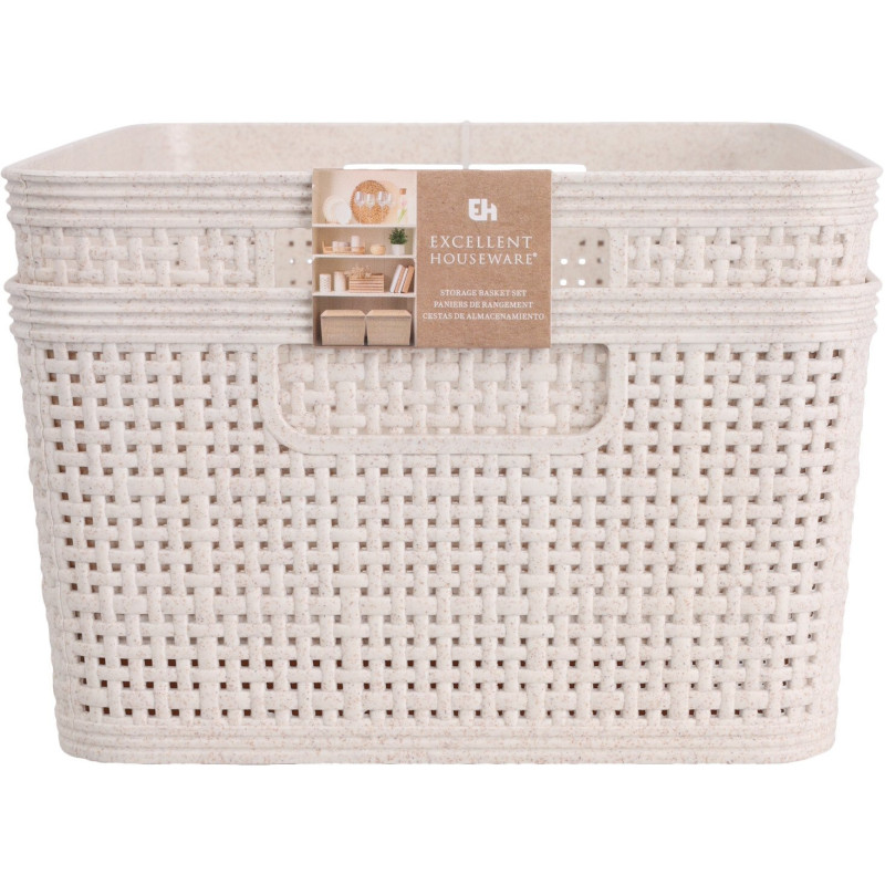 Korg Förvaring Beige Flätad Plast 24,5x19 cm 2-pack Korg Förvaring Beige Flätad Plast 24,5x19 cm 2-pack