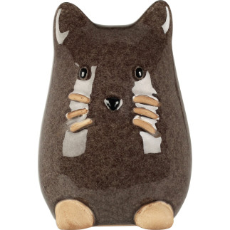 Katt Porslin Vit Brun Beige 13 cm