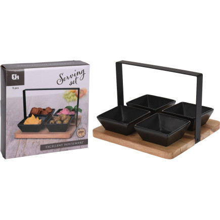 Skålset 5 delar Trä/Keramik Svart