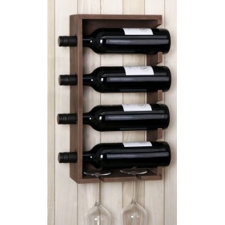 Vinställ Vägg Trä för 4 flaskor brunt