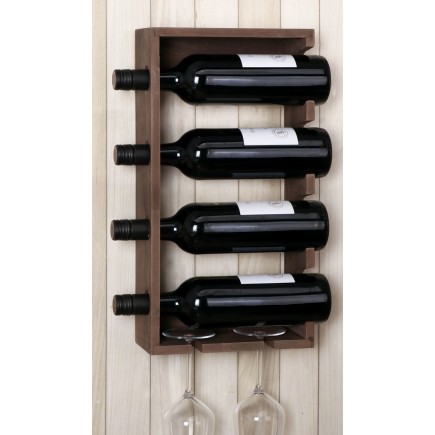 Vinställ Vägg Trä för 4 flaskor brunt