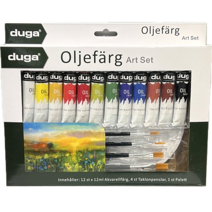 Målarset olja 12 färger, 4 penslar