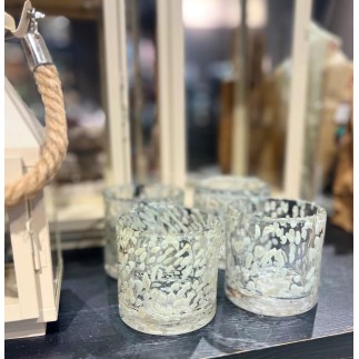 Ljushållare Beige Mönstrad Glas 8x8 cm