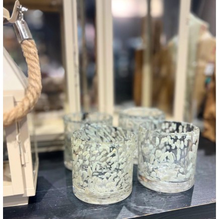 Ljushållare Beige Mönstrad Glas 8x8 cm