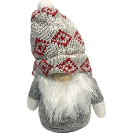 Tomte Luva Grå/Röd mönstrad 13 cm