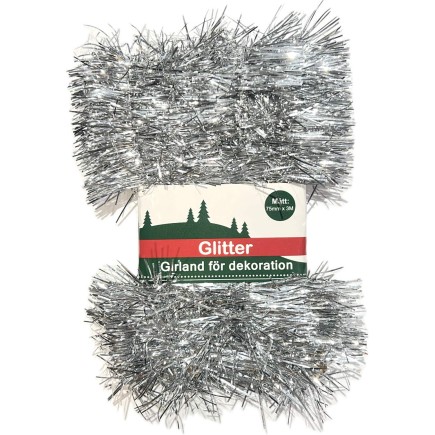 Glitter Girlang Silver Flamsäker 75 mmx3 meter 