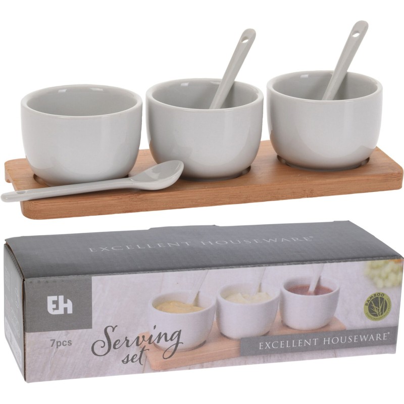 Skålset 7 delar Keramik/Trä Vit Skålset 7 delar Keramik/Trä Vit